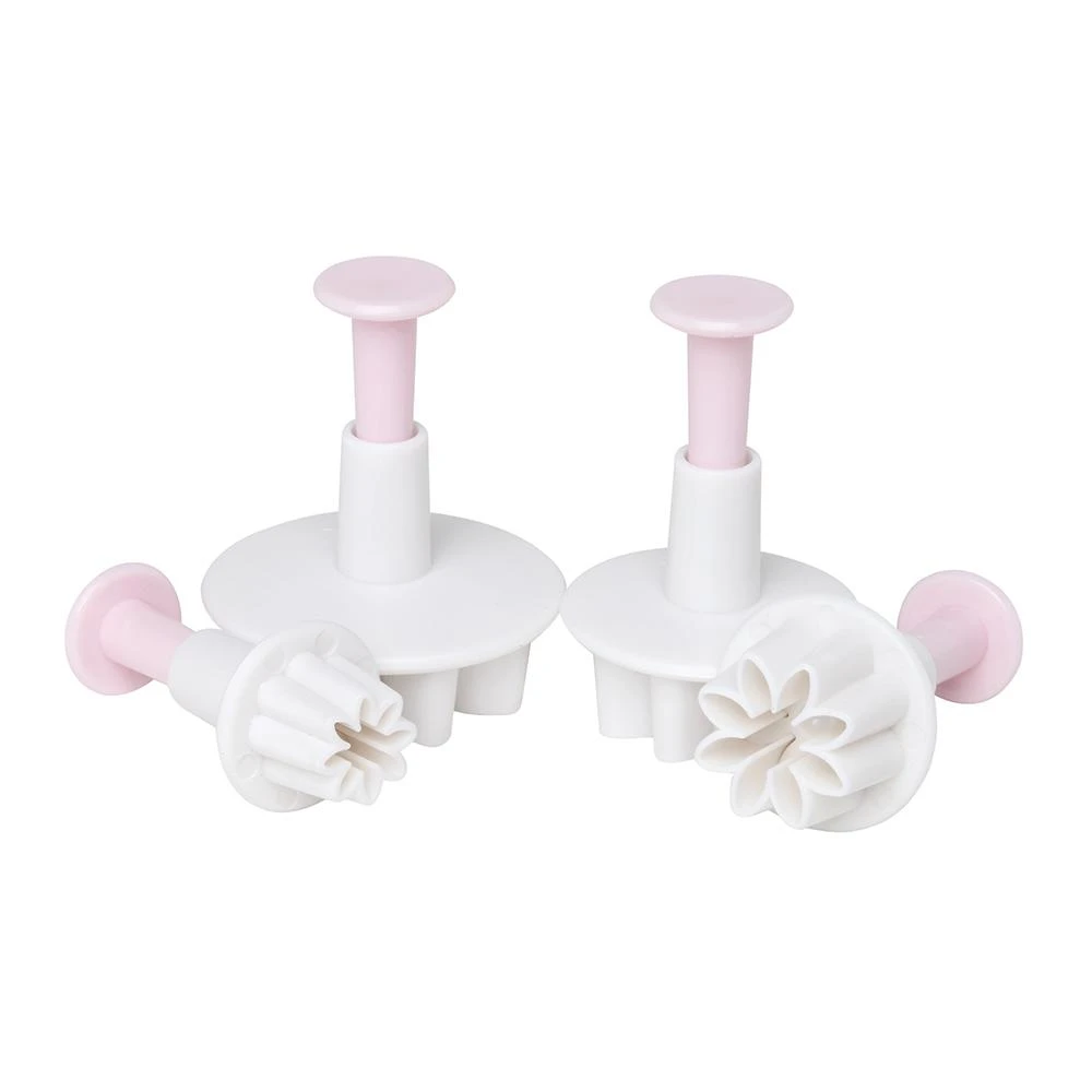 Fondant Flower Cutter & Pusher Set Of 4 - White/Pink 1 Fondant Flower Cutter & Pusher Set Of 4 - White/Pink