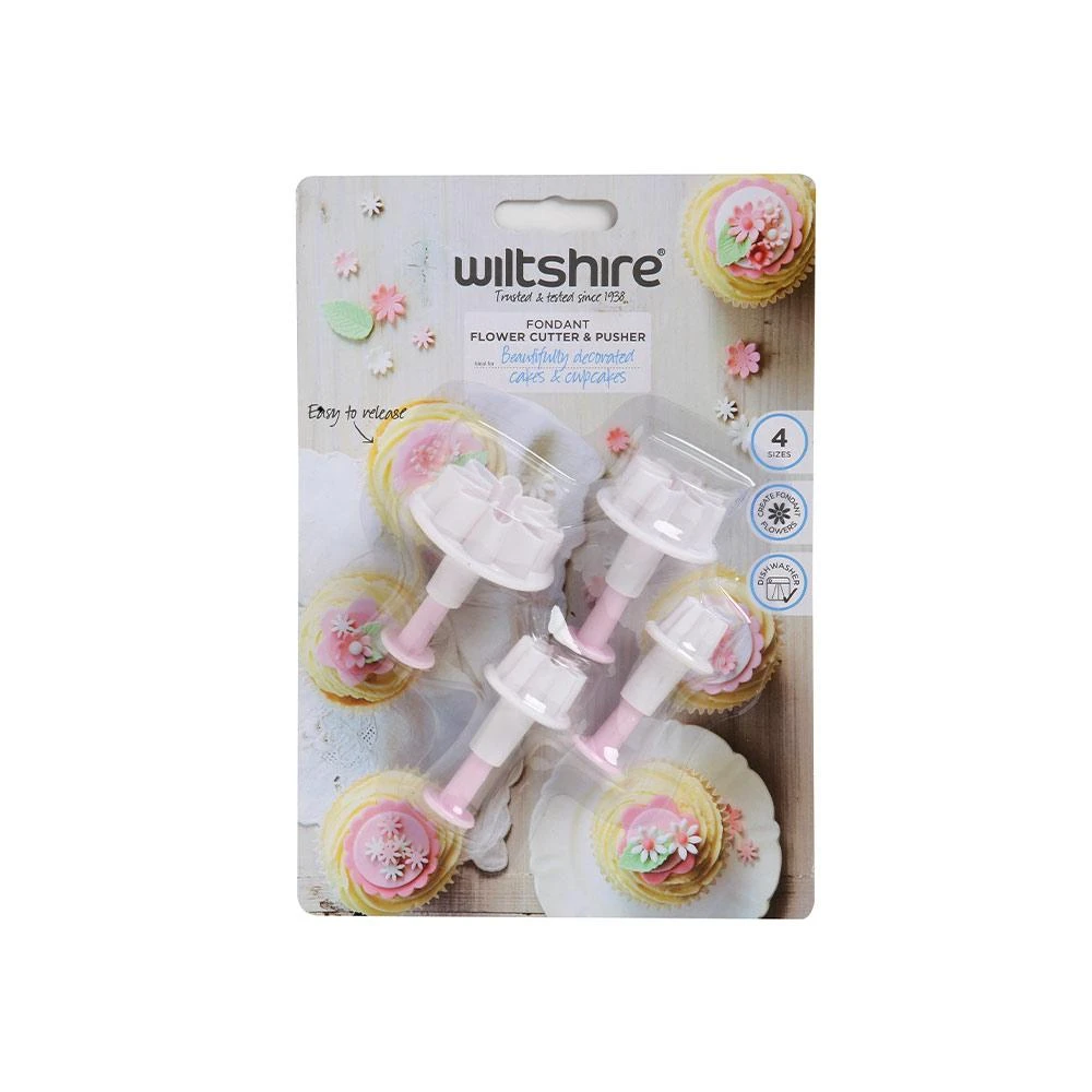 Fondant Flower Cutter & Pusher Set Of 4 - White/Pink 2 Fondant Flower Cutter & Pusher Set Of 4 - White/Pink - Image 2
